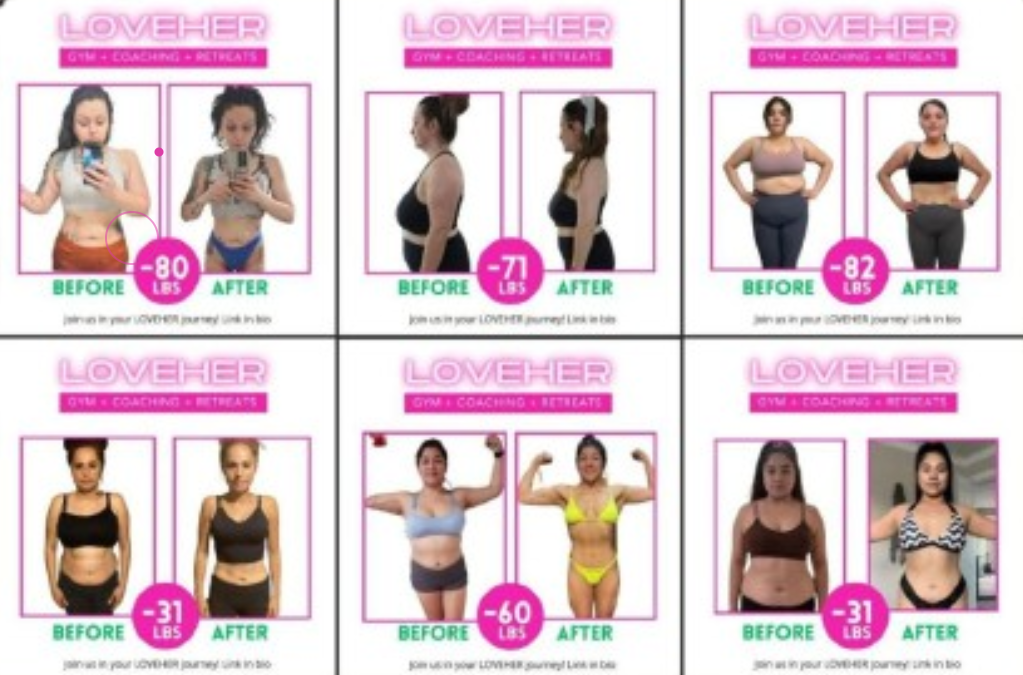 Six LOVEHER member before-and-after transformations — InBody body-composition results